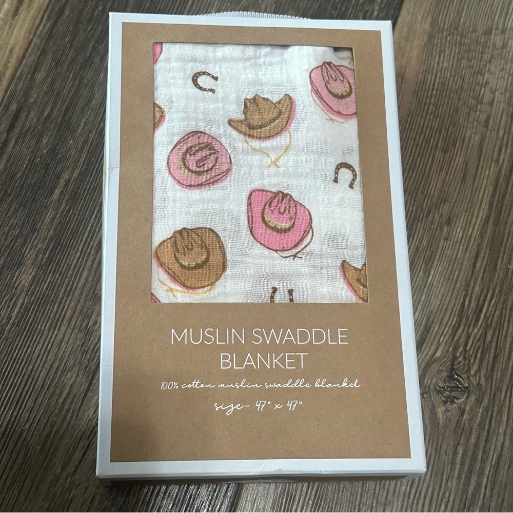 Mudpie muslin swaddle blanket Cowboy hats girls 47X47 NEW country farm rodeo